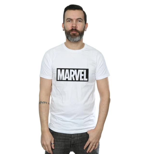 Marvel Marvel Men Outline Cotton Logo T-Shirt in White Size: Small White S Male 5063377444254