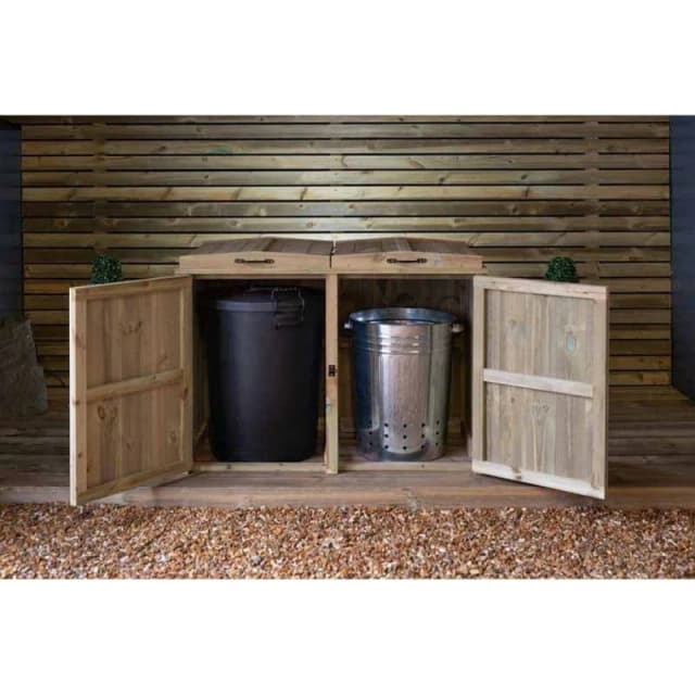 Buttercup Farm Paythorne Dustbin Store Double - Timber - L64 x W122.5 x H88cm in Brown Brown Unisex