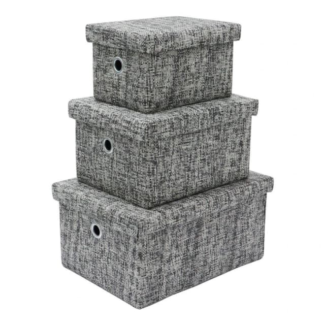 JVL Urban Set of 3 Lidded Rectangular Storage Boxes Grey unisex Set