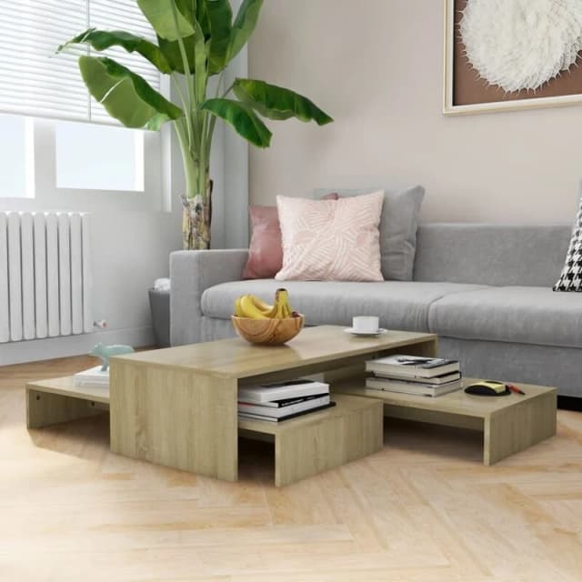 VIDAXL Nesting Coffee Table Set Sonoma Oak 100x100x26.5cm Engineered Wood Vidaxl 8720286559994