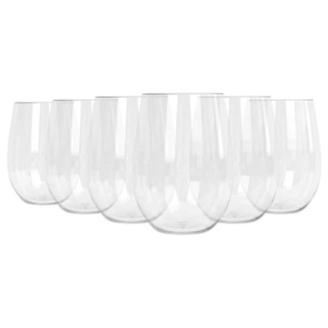 Argon Tableware Reusable Plastic Stemless Wine Glasses - 480ml - Pack of 6 Clear