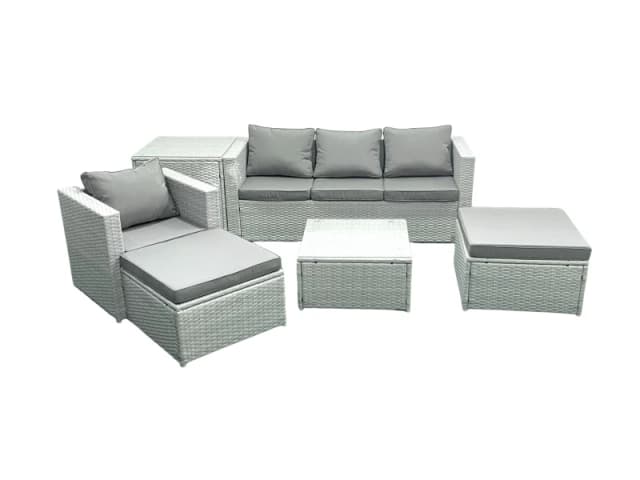 Fimous Garden Outdoor Furniture Set 6 Seater Rattan Sofa Set with 2 Big Footstools Armchair Side Table Light Grey Mixed Light Grey