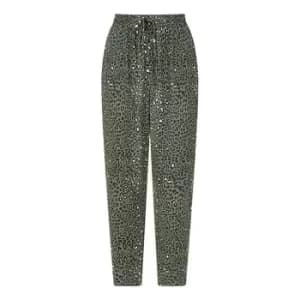 Yumi Green Animal Print Cropped Trousers - Green