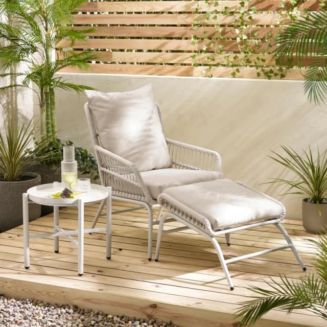 FurnitureboxUK FurnitureboxUK Lyon Metal Outdoor Chair & Footstool + Side Table in Cream Cream One Size Unisex 5061064385422