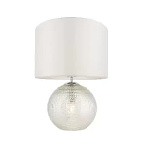 Knighton Modern Classic Twin Light Table Lamp Clear Ribbed Prism Base with White Fabric Shade