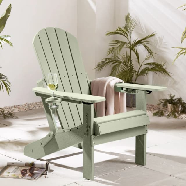 VonHaus Westport Reclining HDPE Folding Adirondack Garden Chair in Light Green Size: 1 Pack Light Green Unisex 1 Pack