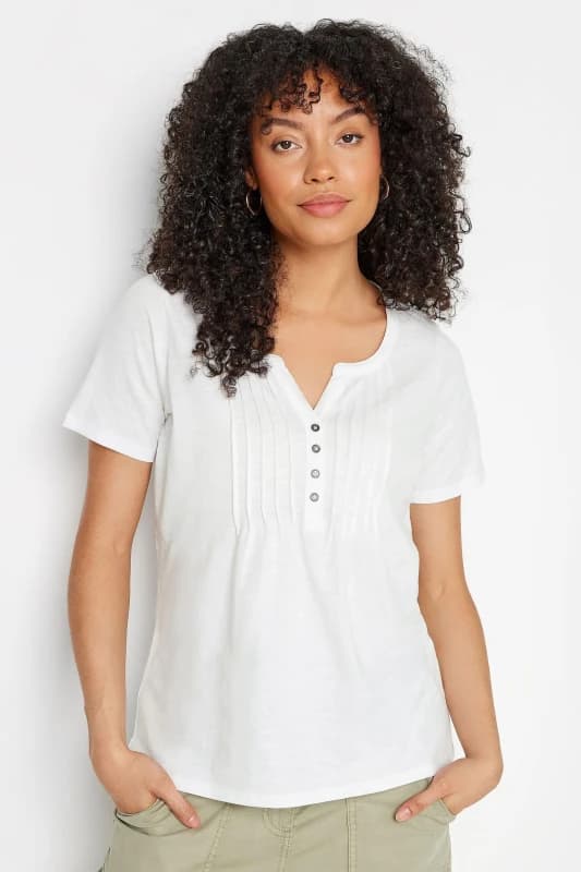 M&Co Henley Pleated Top White