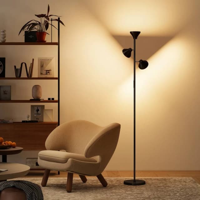 HOMCOM RGB Floor Lamp with 3 Rotatable Head, Modern Standing Lamp, Black Unisex