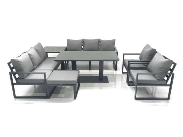 Fimous Garden Sofa Set Aluminium Furniture Rising Dining Tabe Set with 2 Chair Big Footstool Side Table Dark Grey Dark Grey Unisex