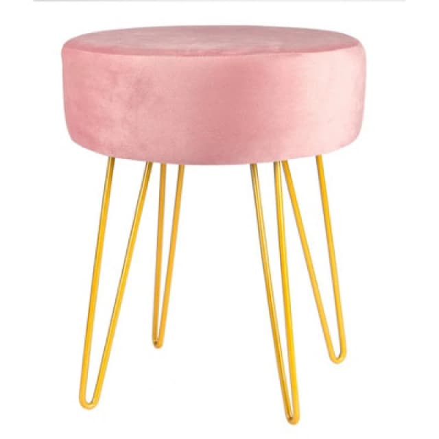 Harbour Housewares Velvet Footstool - Round Modern Dressing Table Footstool Vanity Seat Chairs - 40 X 35Cm - Pink/gold
