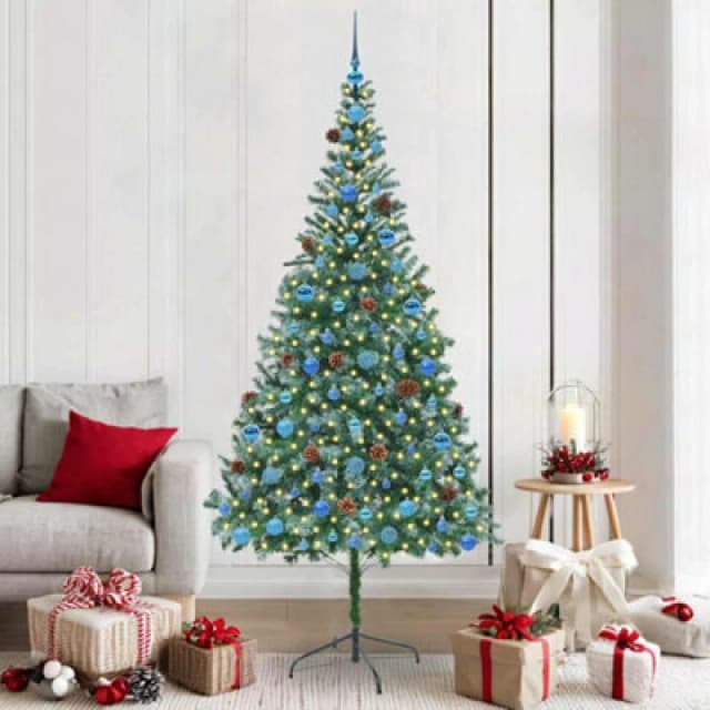 vidaXL Artificial Christmas Tree with Stand, Blue Balls Green 210cm PVC and Steel, Green 3396730