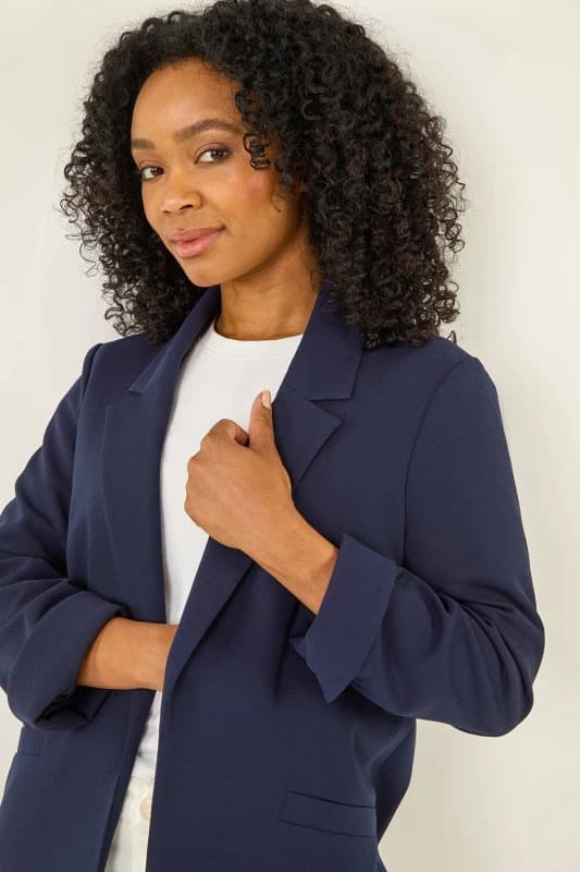 Roman Womens Petite Revere Collar Stretch Blazer in Navy Size: 18 Navy Female 18