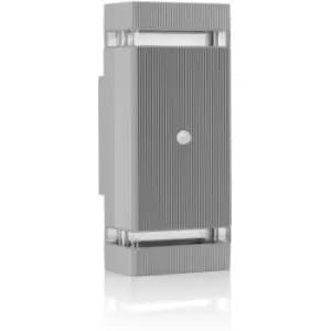 Auraglow - PIR Motion Sensor Double Up & Down Outdoor Wall Security Light -Silver - Warm White