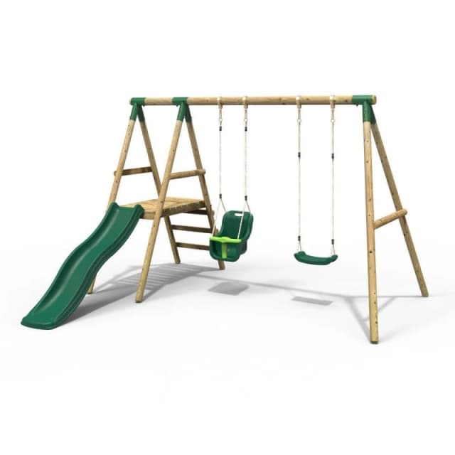 Rebo Wooden Swing Set with Slide - Odyssey Green Green