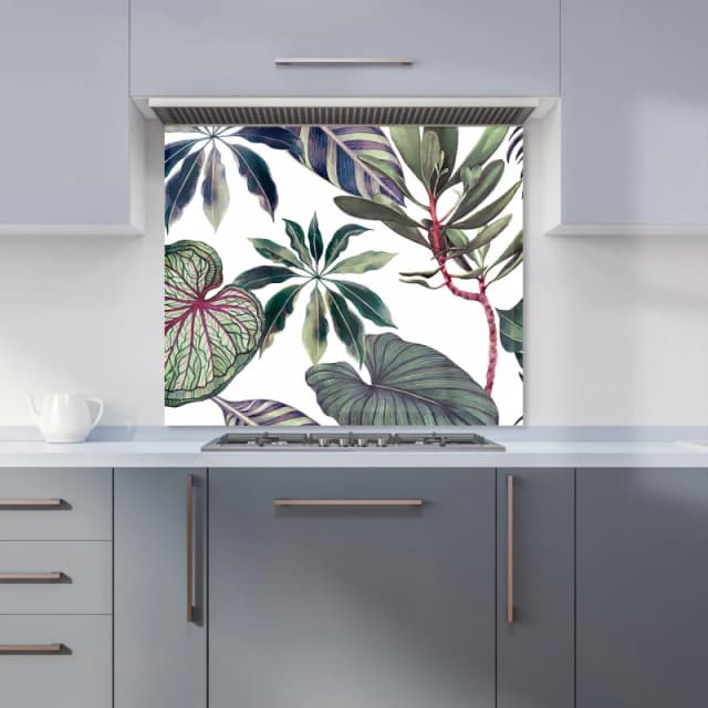 Warren Reed - Designer Watercolor Tropical Leaf Kitchen Splashback in Green Size: 600mm x 750mm Green Unisex 600mm x 750mm