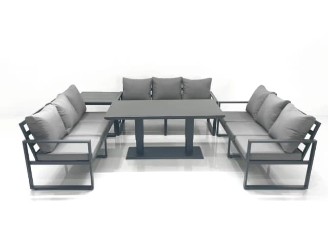 Fimous 9 Seater Garden Sofa Set Aluminium Furniture Rising Dining Tabe Set with Side Table Dark Grey Dark Grey Unisex