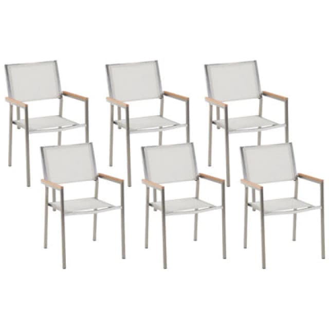 Beliani Set Of 6 Garden Chairs Grosseto Stainless Steel White