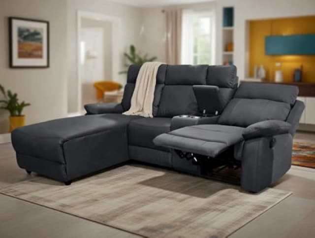 DS Living Sorento Recline Right Hand Corner Leather 3 Seater Sofa In Black Or Grey