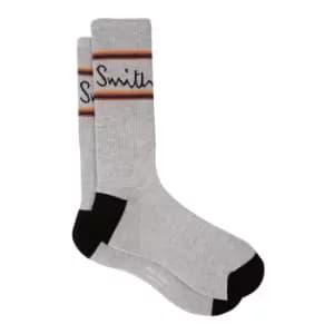 Paul Smith Logo Woven Ankle Socks In Grey - Size One