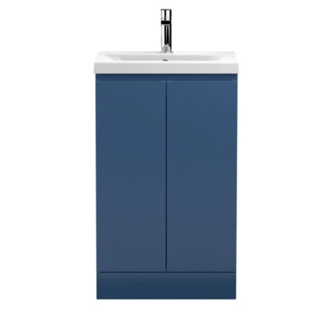 Nuie Hudson Reed Urban Floor Standing 2 Soft Close Door Vanity Unit With Mid-Edge Basin, Modern Vanity Unit In Satin Blue, 500mm