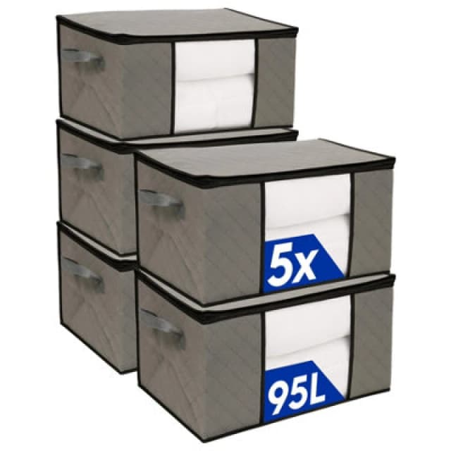 Harbour Housewares Clothes Storage Bags With Lid - 95 Litre - Grey - Pack Of 5