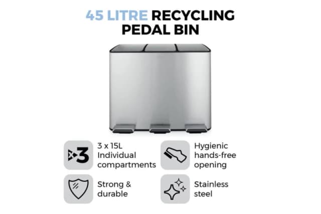 Tower 45L Recycling Pedal Bin Bins Medium Silver 71887211390