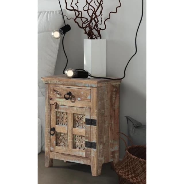 Jaipur Furniture Ltd Arrival Bedside Table Right (ARA-208-R) - Mango Wood - L33 x W51 x H71cm - Distress Finish in Brown Brown Unisex