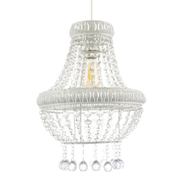 Happy Homewares Vintage & Ornate White Metal Pendant Light Shade with Clear Acrylic White Unisex
