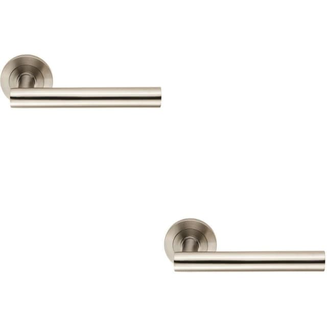 Loops 2x Straight Round Bar Handle on Round Rose Concealed Fix Satin Stainless Steel Metallics