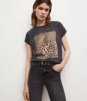 AllSaints Womens Capso Kiku Imogen Boyfriend T-Shirt, Washed Black, Size: XS/S