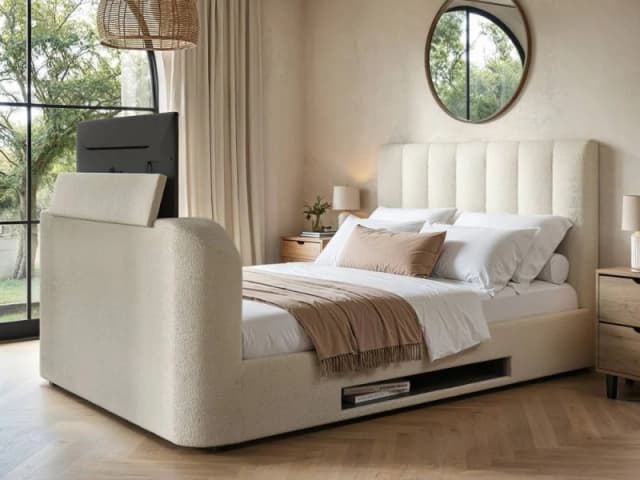 Flair Megane Boucle Side Lift TV Ottoman Bed in Cream Size: Double Cream Unisex Double