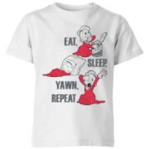 Popeye Eat Sleep Yawn Repeat Kids T-Shirt - White - 11-12 Years