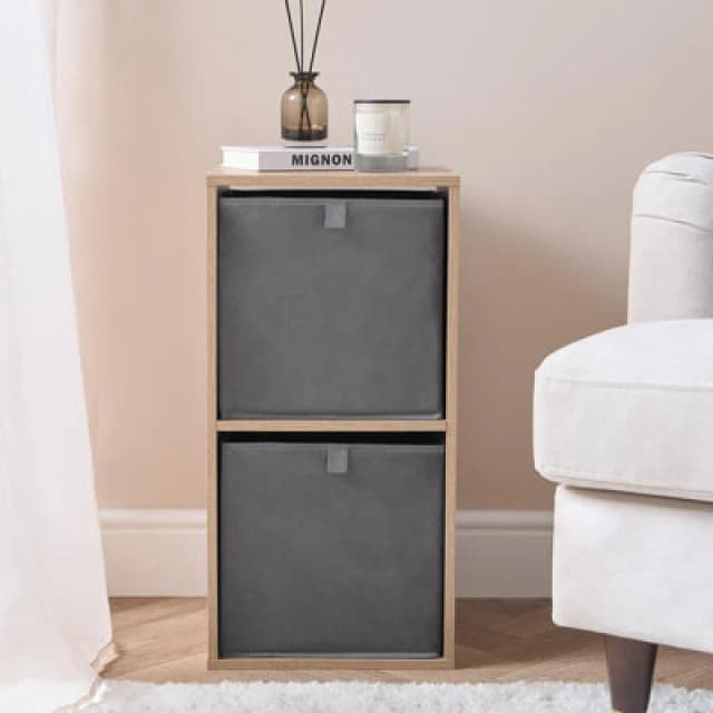 OHS OHS Pair of 2 Matte Velvet Cube Storage Boxes in Grey Grey One Size Unisex 5027434217403