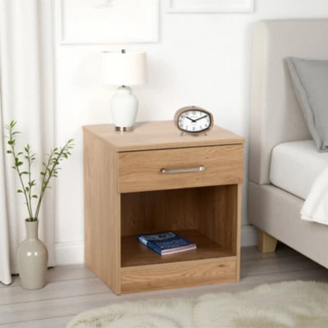 Seconique Dakota 1 Drawer Bedside - Oak Effect, Brown 100-103-109