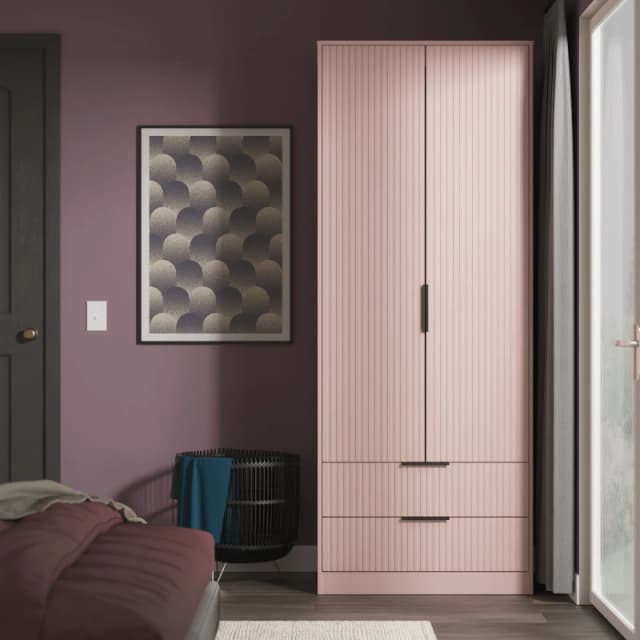 Fluted 2 Drawer Double Wardrobe in Kobe Pink - Ready Assembled - Lewis's Home TJ Hughes 5056812208856