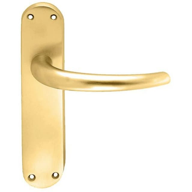 Loops PAIR Slim Round Bar Handle on Shaped Latch Backplate 185 x 40mm Satin Brass Metallics