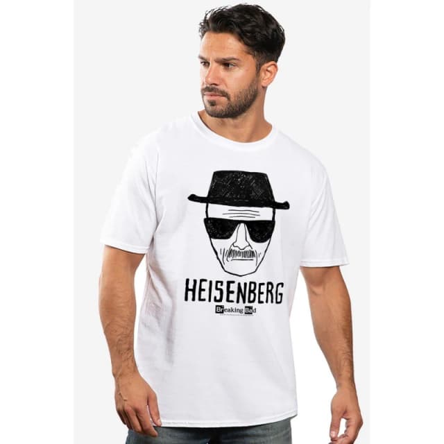 Breaking Bad Breaking Bad Men Heisenberg T-Shirt in White Size: Small White S Male 5052777756241