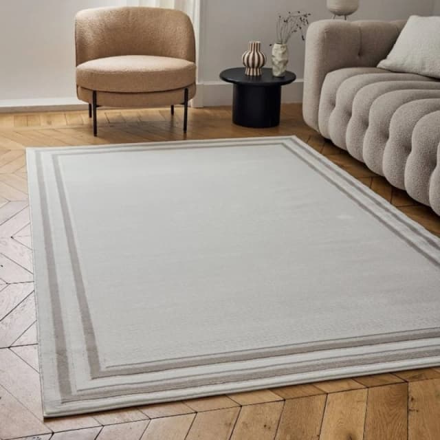 THE RUGS Carmel Modern Area Rugs & Runners Bordered Design Soft Pile in Beige Size: 80cm x 300cm Beige Unisex 80cm x 300 cm