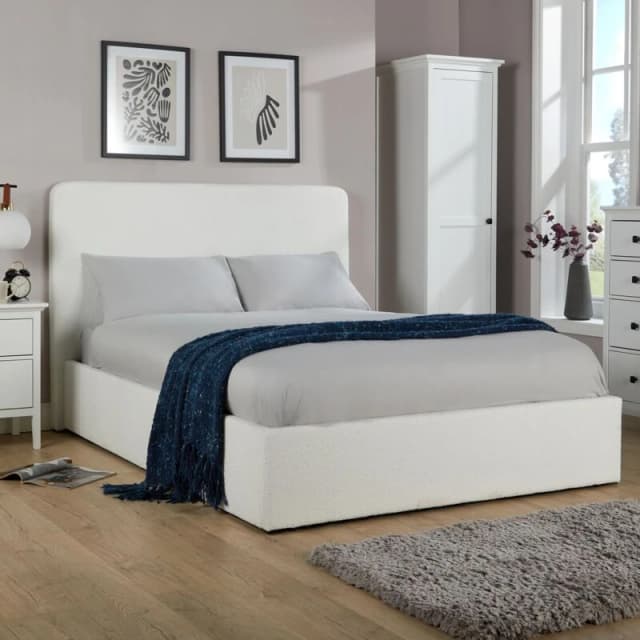 Home Source Serenity Small Double Ottoman Storage Gas Lift Boucle Upholstered Bed