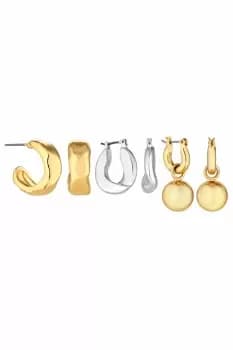 Two Tone Polished Orb Huggie Hoop Earrings - Pack of 3