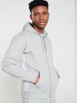 Adidas Side 3 Stripe Full Zip Hoodie - Medium Grey Heather