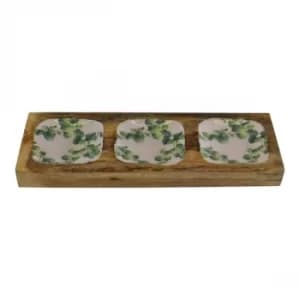 Wood & Enamel 3 Portion Snack Serving Tray