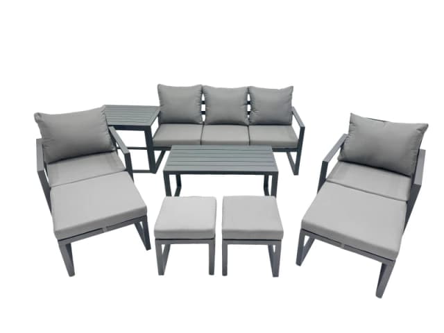 Fimous 9 Seat Aluminium 3 Seat Sofa Coffee Table Sets with 4 Stool Side Table in Dark Grey Dark Grey Unisex