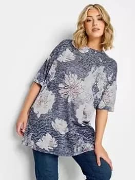 Yours Floral T-Shirt, Blue, Size 18, Women