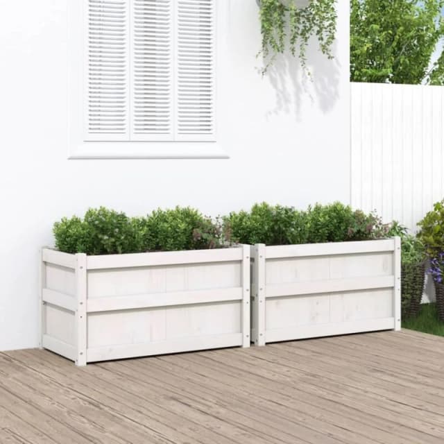 vidaXL Garden Planters 2pc White Solid Pine, White 837462