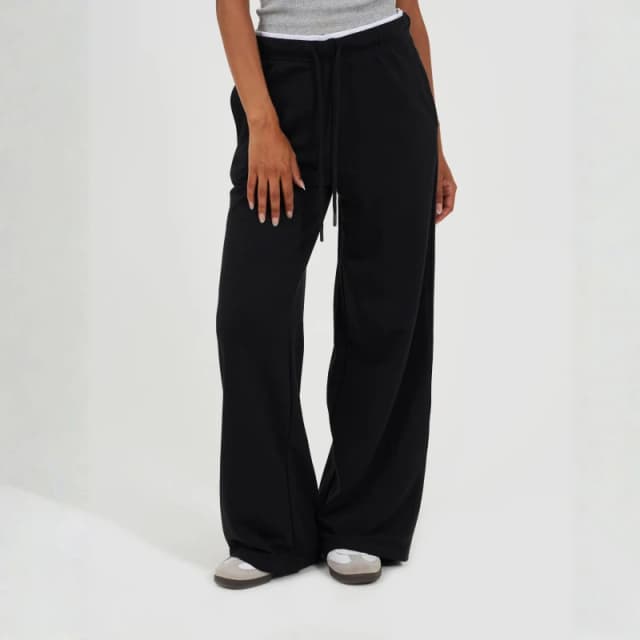 Brave Soul BS Womens Wide Leg Jogger with Contrast Double Waistband Detail Black/White female 16 (XL)