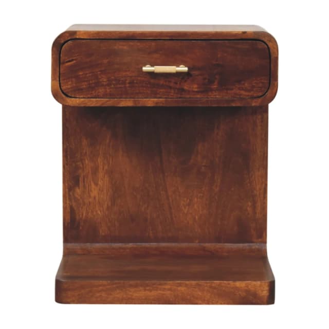 Artisan Furniture Artisan Furniture Solid Wood Chestnut T-Bar Rounded Bedside, 1 Drawer and Open Space, Dark Brown