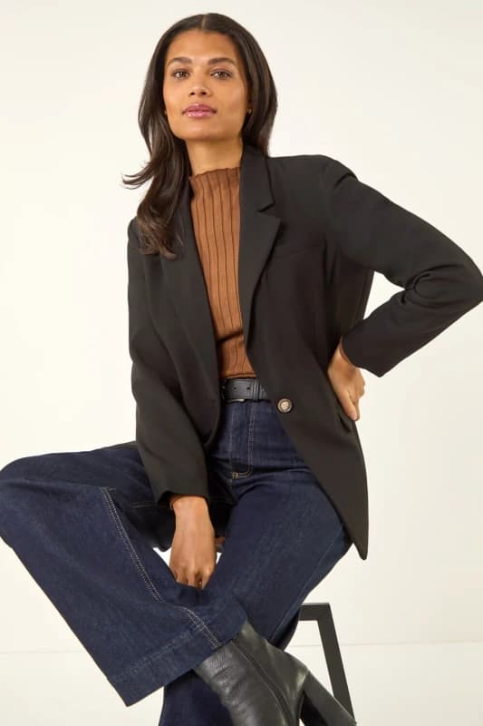 Roman Womens Single Breasted Smart Blazer in Black Size: 14 Black Female 14