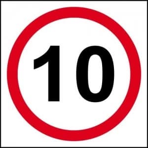 10mph Speed Limit Sign Rigid 1mm PVC Brd