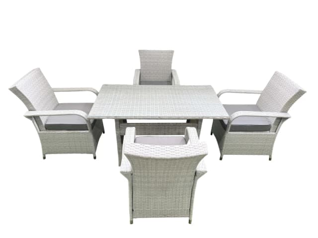 Fimous Rattan Garden Furniture Set with Rectangular Dining Table & Dining Chairs 4 Seater Light Grey Mixed Light Grey Unisex